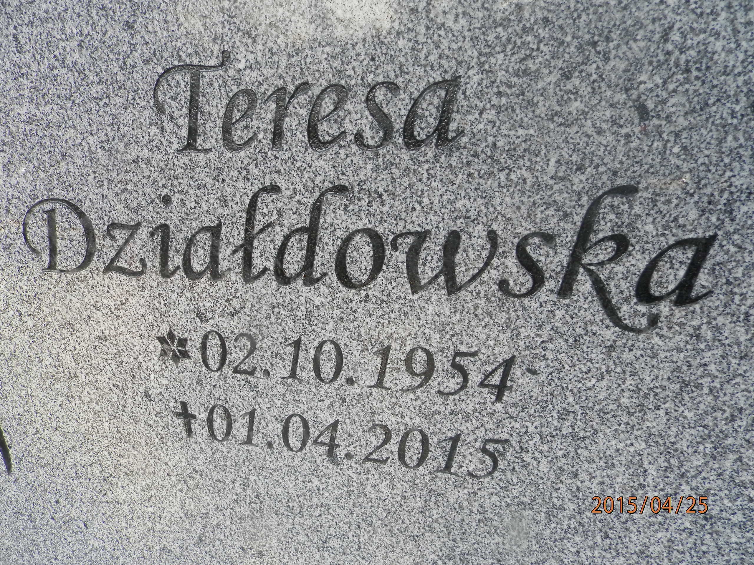 Teresa DZIAŁDOWSKA  1954 Toruń - Grobonet - Wyszukiwarka osób pochowanych